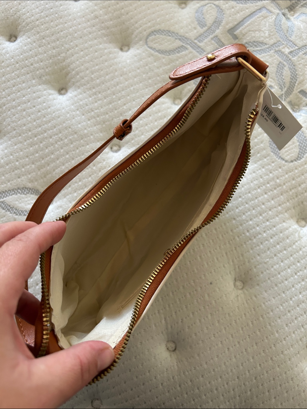 Cream Shoulder Bag With Tan Trim And Strap — image 7 of 7